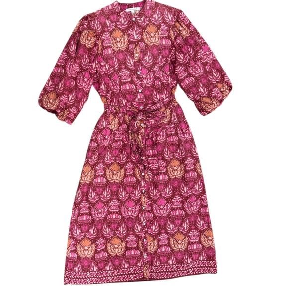Love The Label Lola Midi Dress In Dahlia Fuschia Print - Picture 5 of 7